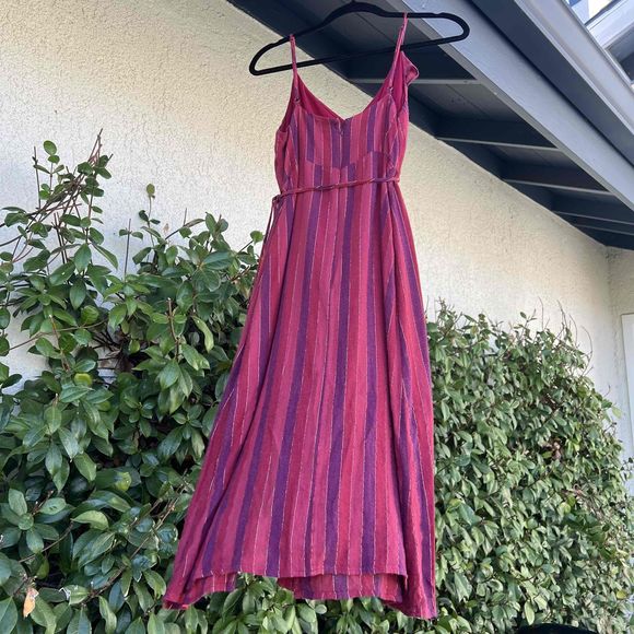 Rails Ariel Ruffle Wrap Dress Striped Rouge Midi Size Small - Picture 5 of 9